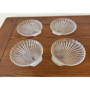 4 Vintage Anchor Hocking Glass Scallop Clam Shell Footed Serving Bowl Dish
